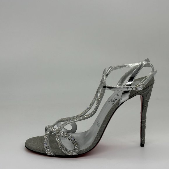Christian Louboutin DOUBLE L STRASS 100 Crystal Glitter Sandals Heel Shoes - Picture 3 of 16